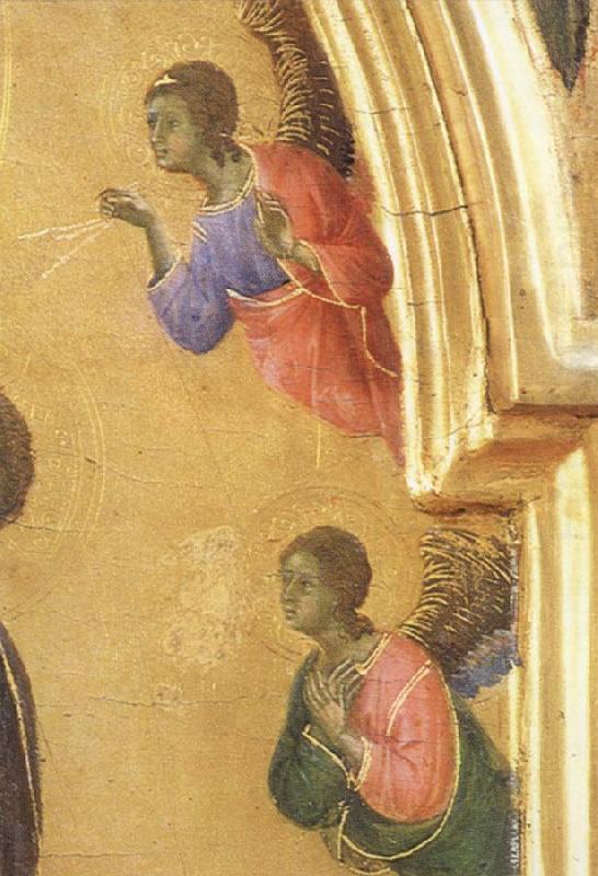 Detail of The Virgin Mary and angel predictor,Saint, Duccio di Buoninsegna